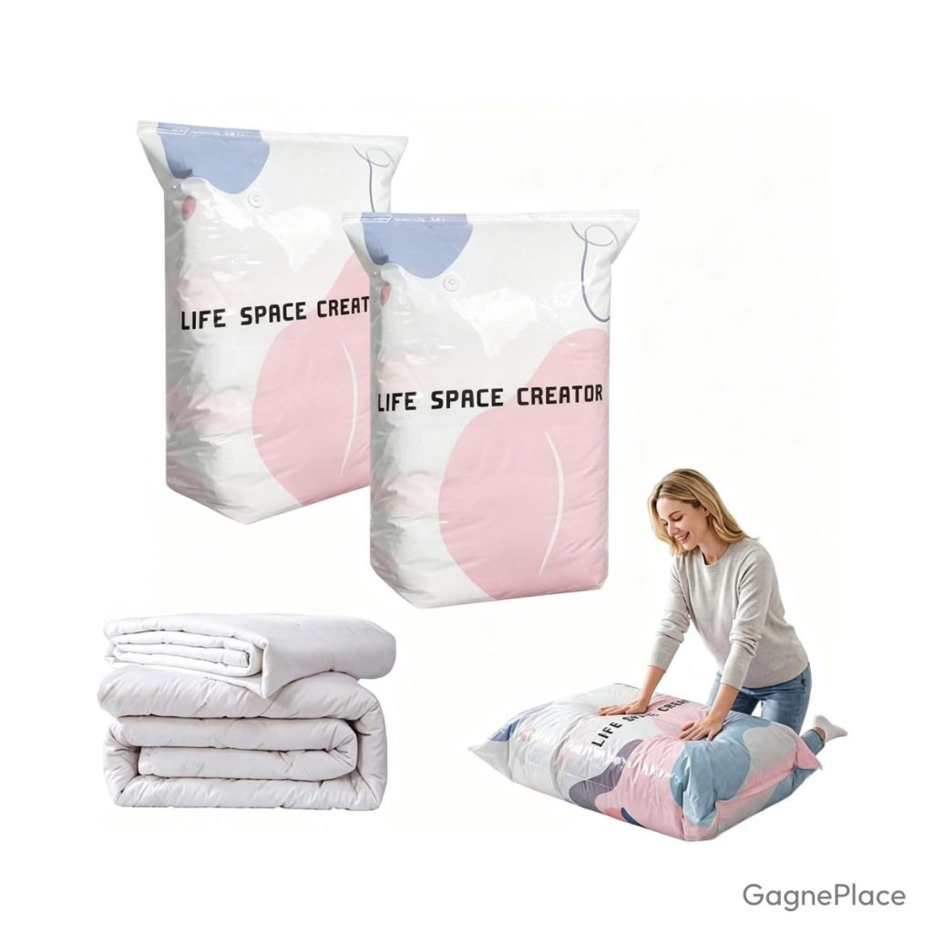 Sac sous vide pour couette sans pompe 100×80×38 cm