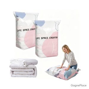 Sac sous vide pour couette sans pompe 100×80×38 cm